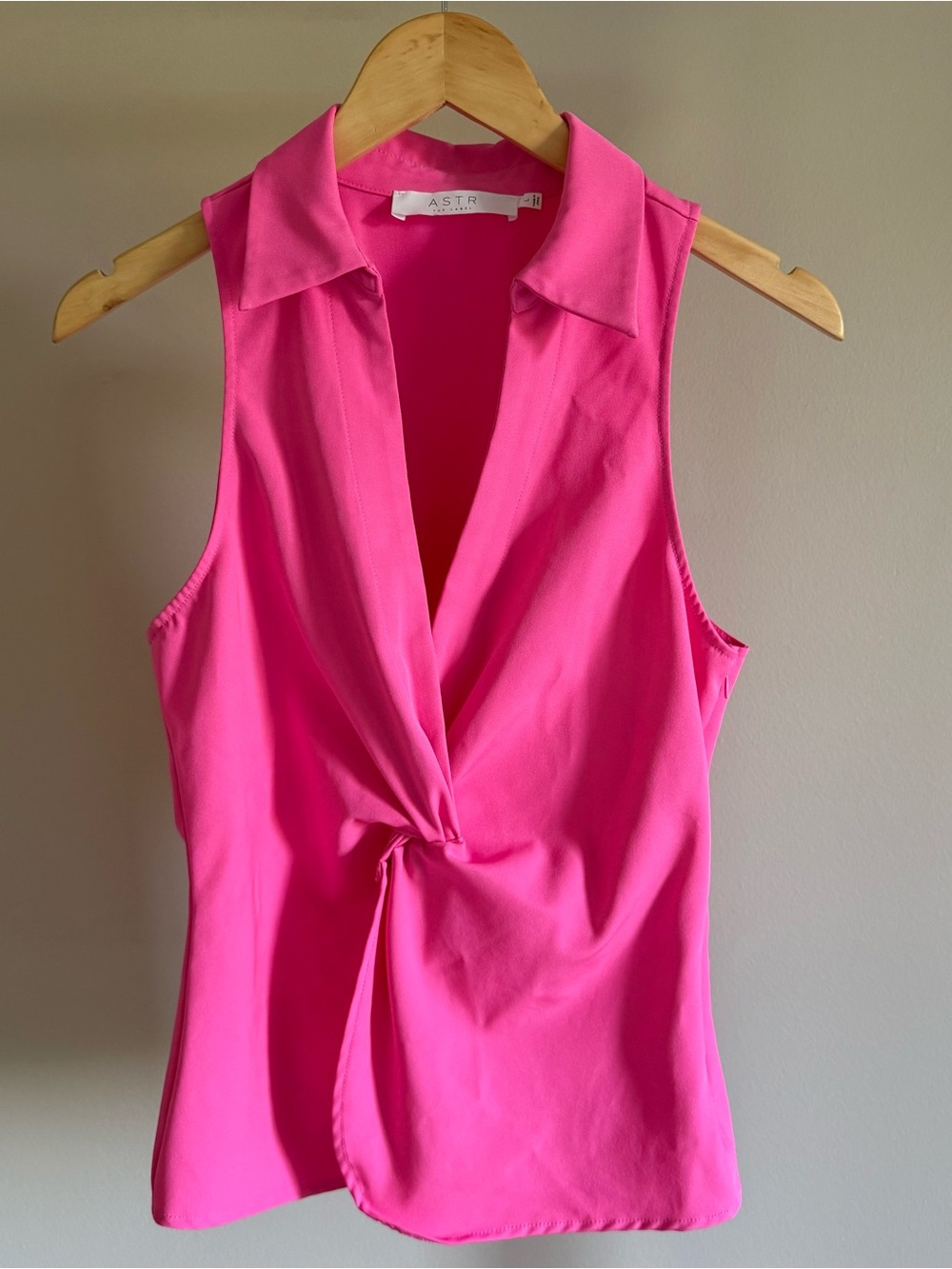 ASTR Sleeveless Knot-Front Blouse in Bright Pink